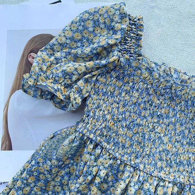 Dívčí šaty čtvercový límec s nabíraným rukávem květinová sukně Dětské šaty princezna bez zad