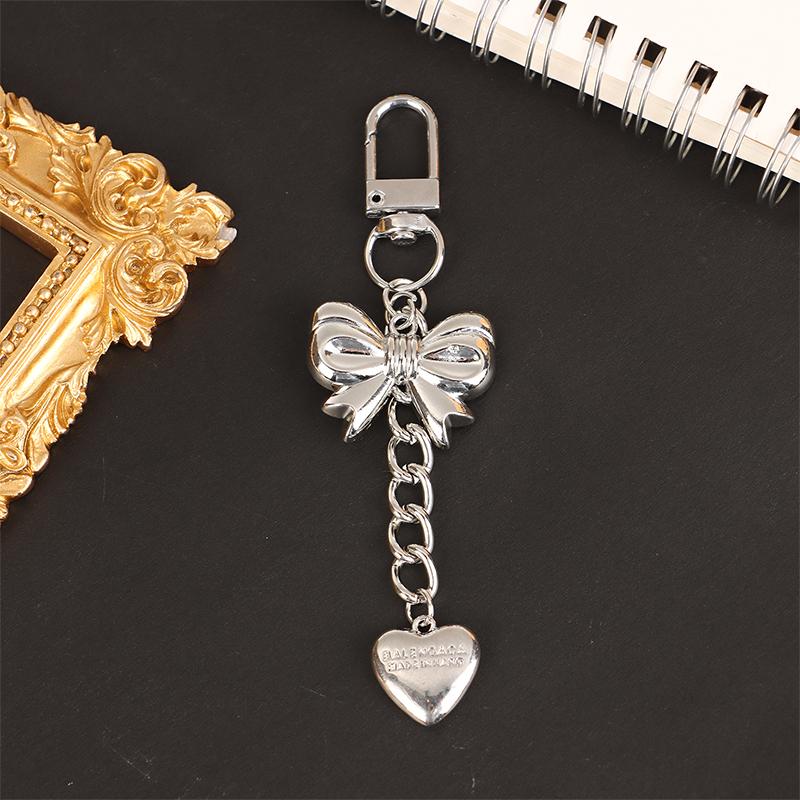 Y2K Legierung Silber Liebesherz Stern Schleife Schlüsselanhänger für Frauen Mädchen Anhänger Auto Kopfhörertasche Taschenanhänger Zubehör