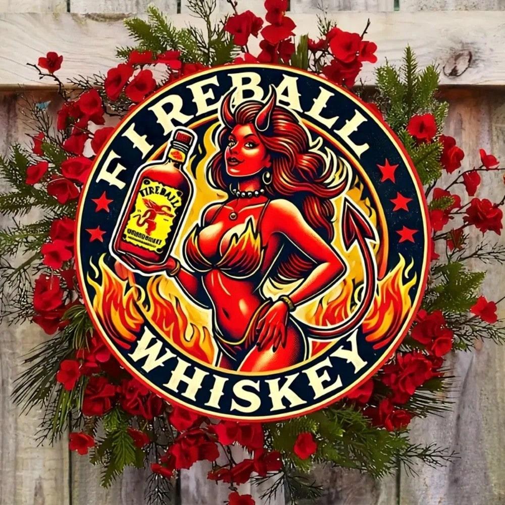 Retro Fireball Whiskey Metal Tin Sign Vintage D Flat Poster for Home Bar Man Cave Pub Wall Art Gift