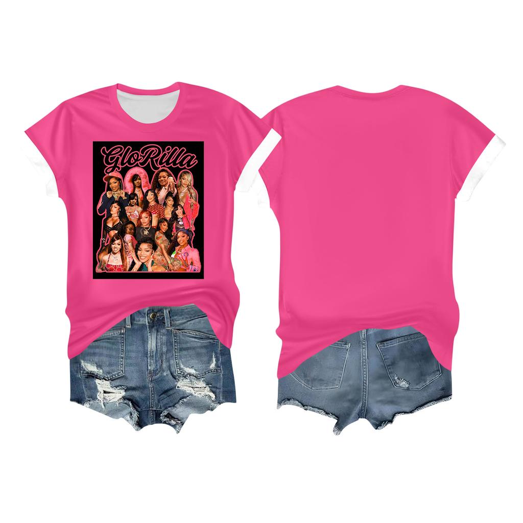 Kvinners avslappet trykket t-skjorte rund hals genser kort ermet topp