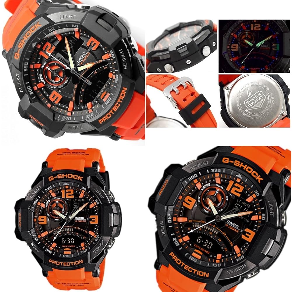 

G-SHOCK Sky Cockpit Analog-Digital Watch 20 Bar Water Resistant Orange Men s GA-1000-2B GA-1000-4A
