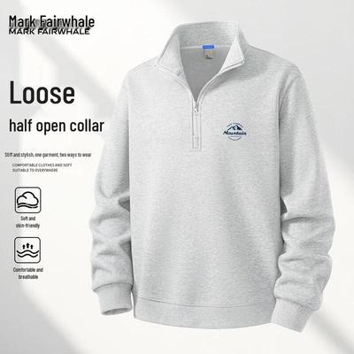 Mark Fairwhale Herren Amerikanisches Retro Half-Zip Stehkragen Sweatshirt