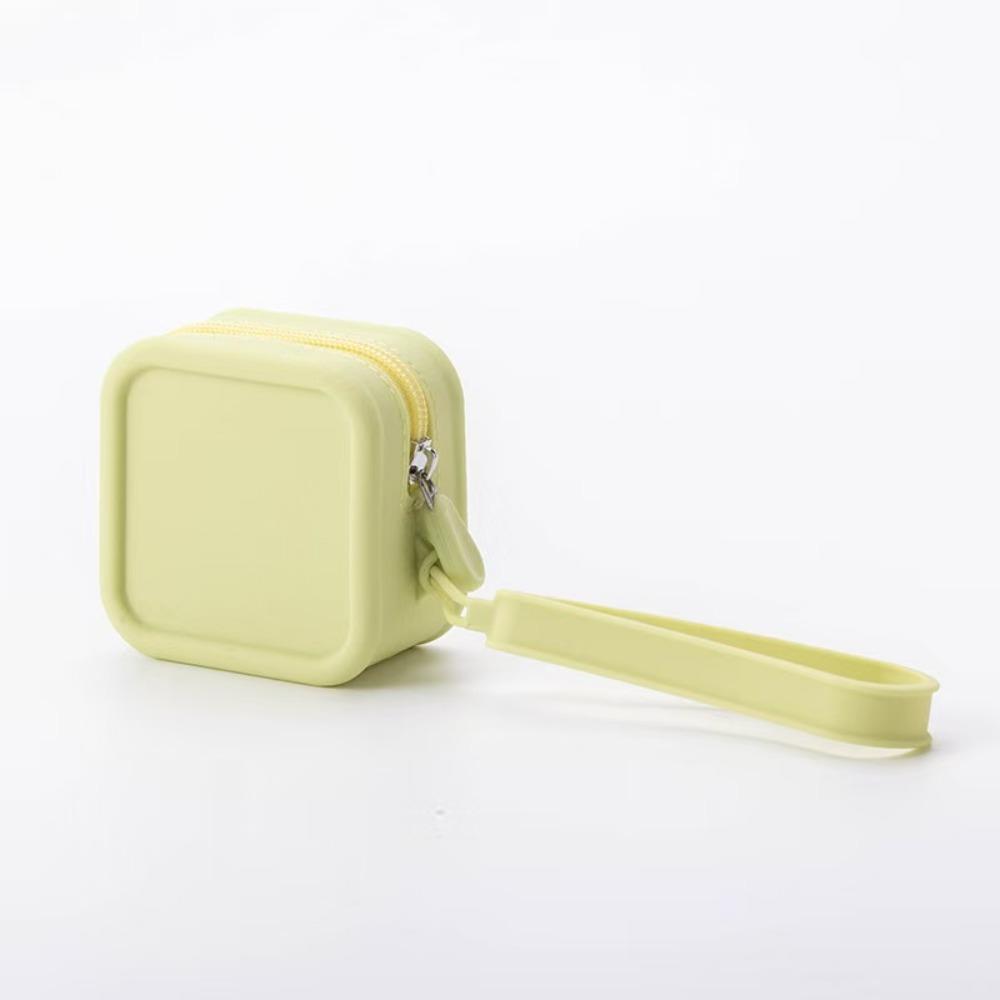 Fashion Solid Color Coin Purse Square with Zipper Storage Bag with Handle Silicone Makeup Bag Multi-Purpose Use