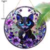 Cat & Purple Floral Theme Sun Catcher Acrylic Hang Sign, Nurseries, Vintage Home Decor Wall for Bar Kitchen, Restaurant Shop Wall Decor, Garden Decor