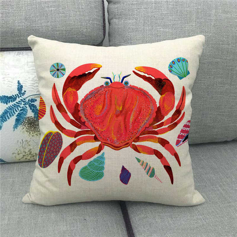 Beautiful watercolor crab marine animal Digital printing short plush pillow covers for car sofa office cushion cover home goods