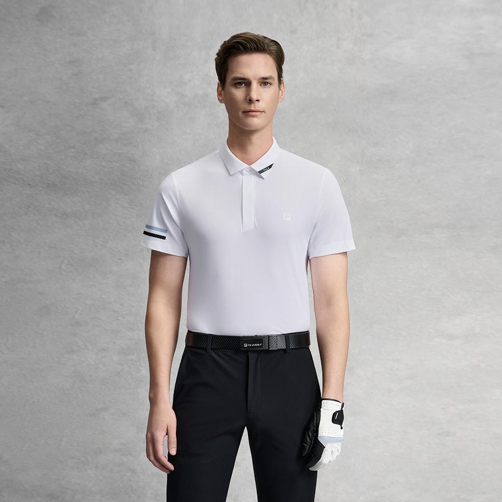 Fila Golf Series Fashion Simple Basic Sports Training Golf Versatile Comfortable Knitted Short Sleeve Polo Shirt Men Tops Jade-White A11M625102FWT