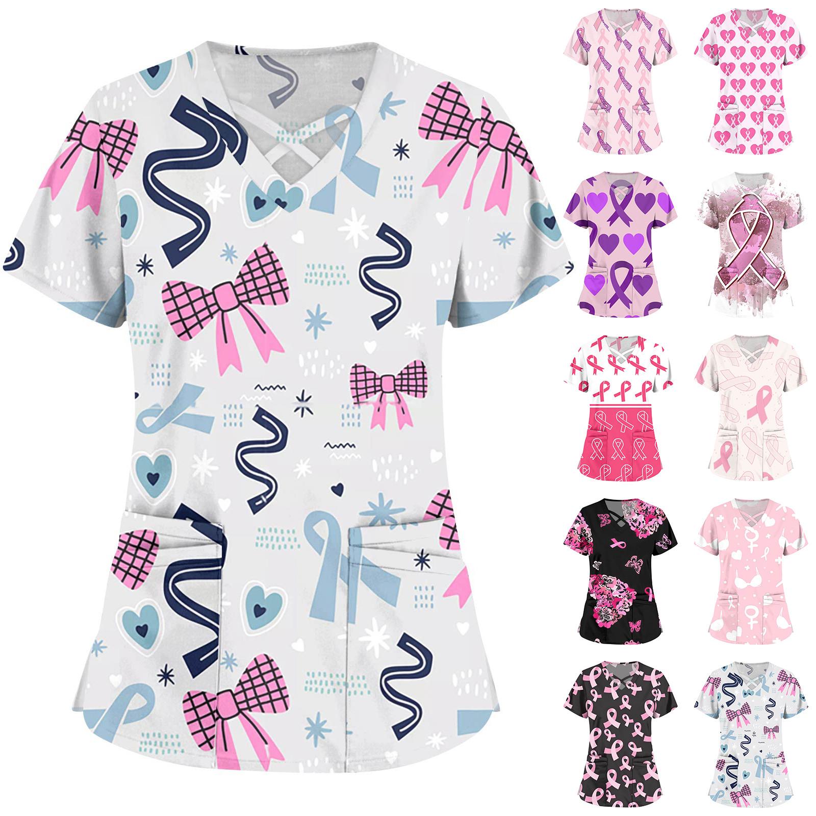 

Women s Fashion V-Neck Short Sleeve Overalls Double Layer Pocket Printed Tops Apparel XXXL білий