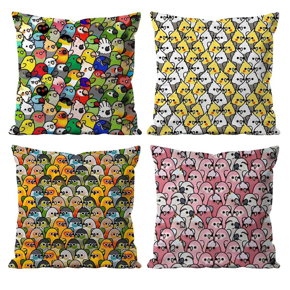 Cute Cockatiel Pillow Case Anti-dustmite Pillowcase Invisible zipper silky short plush Sofa cushion cover