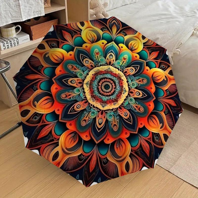 1pc Mandala Artwork Automatic Folding Umbrella - Compact 8-Rib Design,Perfect Gift for Friends & Family Yy250926005