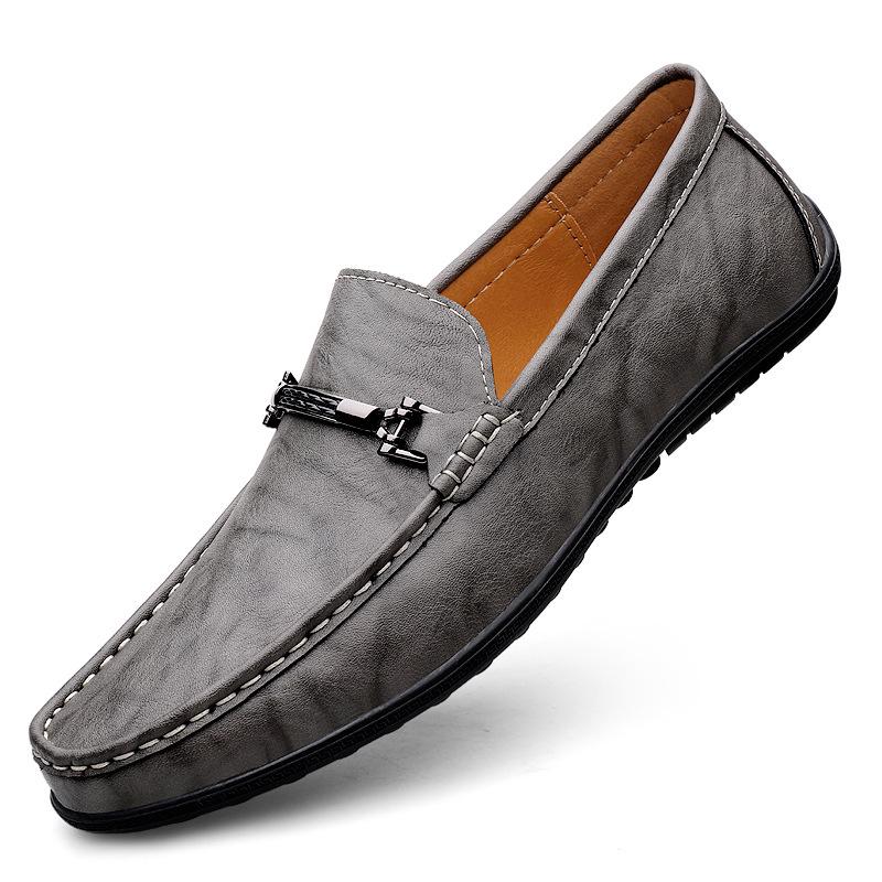 Men's Casual Leather Slip-On Loafers - Low-Top Spring Driving Shoes with Cowhide Upper