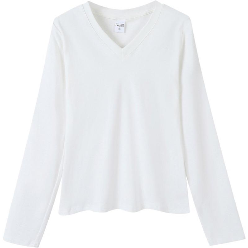 

Solid color elastane yarn women s bottoming shirt long-sleeved early autumn fashion personality front shoulder casual versatile shirt S