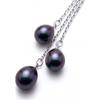 Boucles d'Oreilles - Pearls &amp; Colors - Trio - Perle de Culture d'Eau Douce 7-8 mm Poires - Perle Noire - Or Blanc 375/1000 - Femme