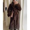 Luxury New Women’s  Artificial Faux Mink Fur Longline Belted Thick Warm Winter Coat