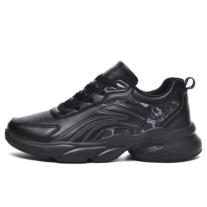 Fashion Black Men's Shoes New Autumn Running Sports Casual Shoes Thick Soled Men's Shoes Oversized Big 48 Daddy Leather Waterproof Joggi