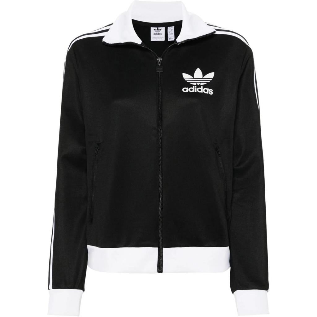 Adidas Logo Print Zip-Up Stand Collar Fitted Long Sleeve Jacket Women Jackets Black IW3174