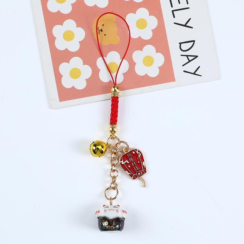 Ceramic RuYi Wealth Cat Keychain - Creative Pendant and Gift for Backpack, Phone, or Bag. Ideal for Couples and Best Friends.