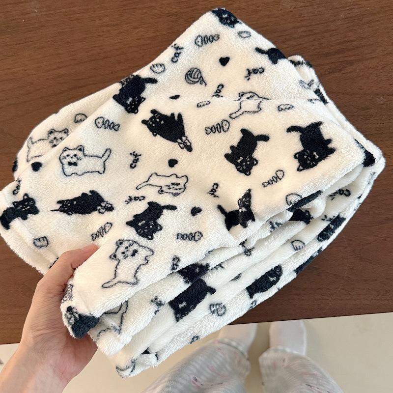 Women's Flannel Plaid Sleep Pants - Autumn/Winter Velvet Warm Coral Fleece Pajama Bottoms