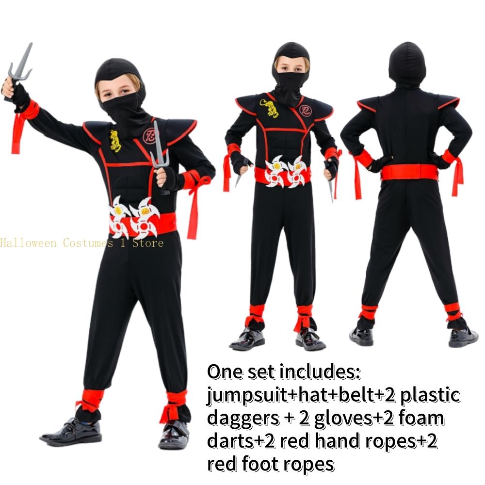 Halloween Child Ninja Kids Cosplay Costume for Boys Girls Samurai Costumes KungFu Dragon Ninjago Jumpsuit With Trident Outfits