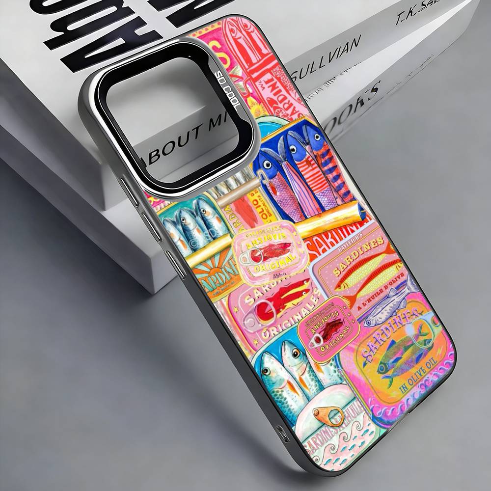 

Sardines Fish Art Canned food Phone Case For iPhone 17,16,15,14,13,12,11 Plus,Pro Max,Colored Silver Phone Case iPhone12PRO