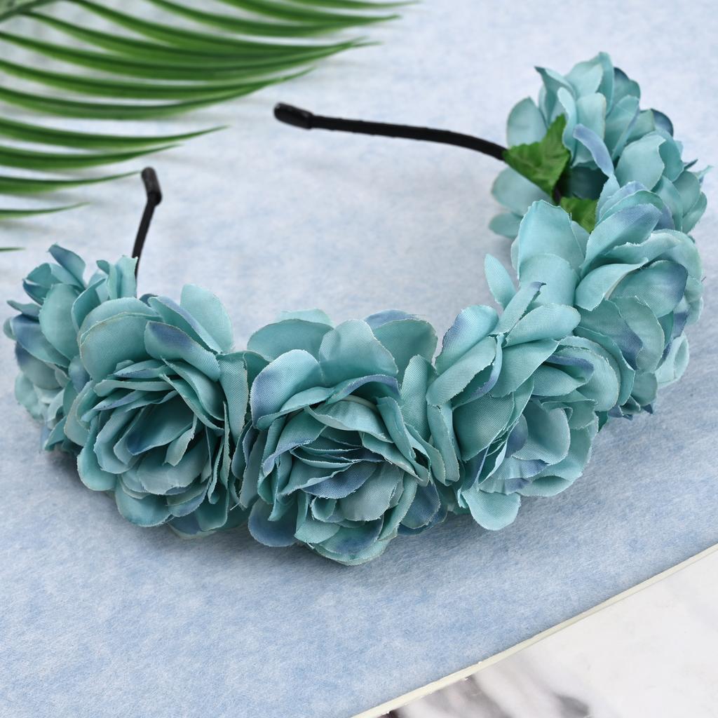 Fashion Women Bride Flowers Headband Mexican Style Rose Flower Crown Hairband Ladies Elastic Beach Hair Accessories Headband