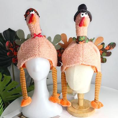 Plush Turkey Headwear with Movable Legs Soft Lining Comfortable Fit Thanksgiving Turkey Hat Festival Party Accessory Holiday Decoration