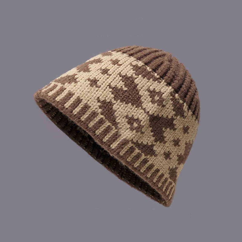 Warm Beanies Grid Printing Knit Cap Sweet Jacquard Knitted Hat Girls