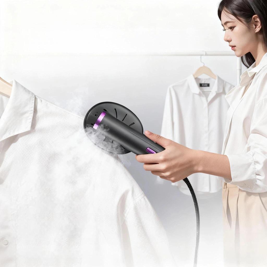 Portable Mini Steam Iron Fast Heating Dual Use Hanging or Flat Ironing for Home Travel Quick Touch-Up - Khaki Gray-Purple