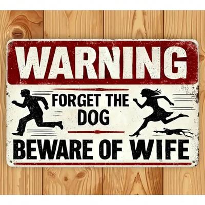 Beware Of Wife Metal Sign 8x12 Funny Vintage Warning Plaque Home Bar Cave Wall Decor