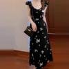 Xiaofei Sleeve Black Butterfly Suspender Dress Women's Summer French Temperament Beautiful Waist Length