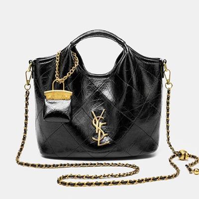 New Diamond Vegetable Basket Shoulder Bag High-end Retro Niche Handbag Black Soft Leather Versatile Messenger Bag Women