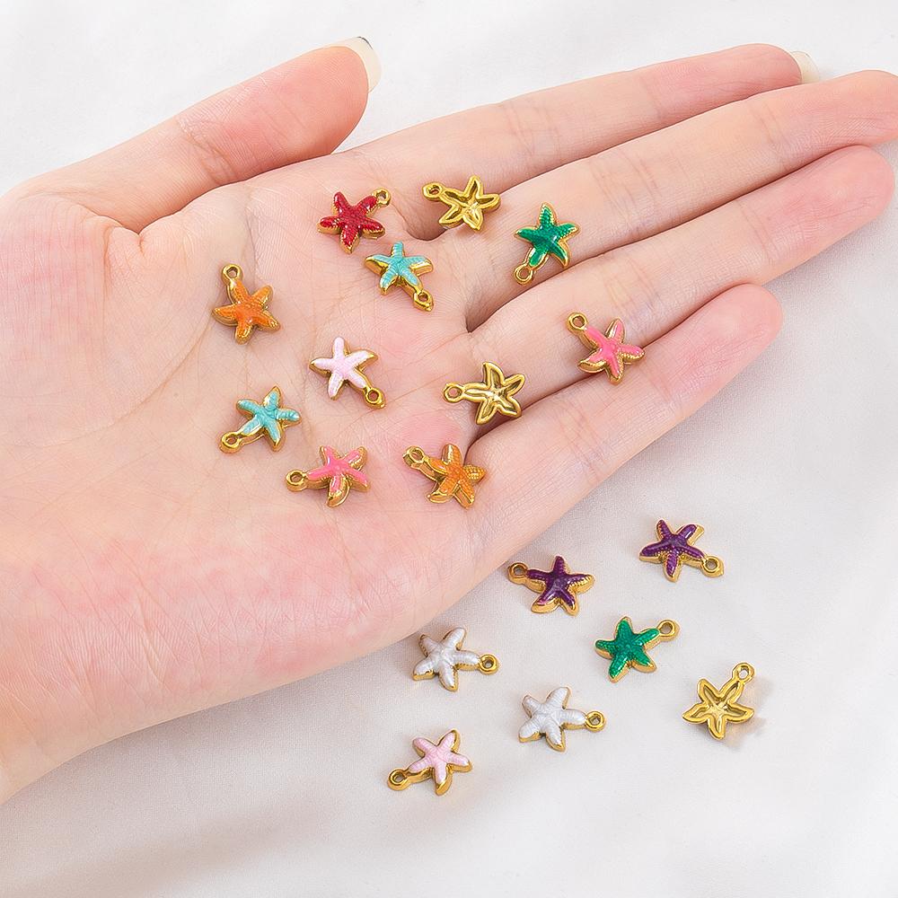 5 Stück Modische Edelstahl Emaille Goldene Seestern Anhänger Anhänger DIY Halskette Armband Charm für Schmuckzubehör Komponenten