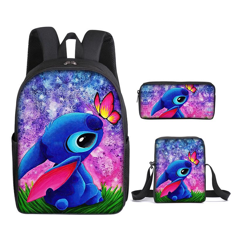 New Stitch Backpack, Stitch Three Piece Set, Elementary School Printed Cartoon Backpack, Shoulder Bag, Pencil Case Set