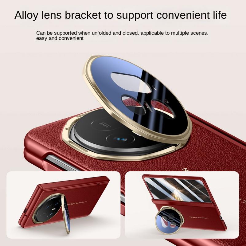 Leather With Privacy Screen Tempered Glass Protector Case For Honor Magic V 5 Magic V5 Spring Hinged Camera Holder Cover