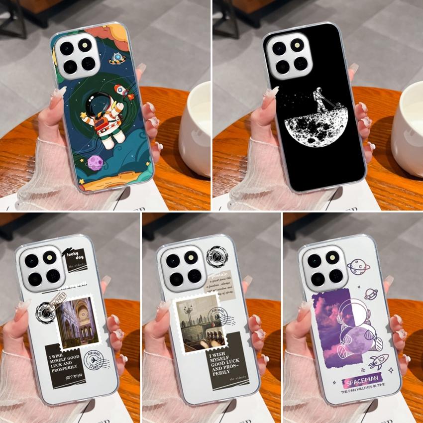 Für Huawei Honor X8a X7a X8c X6c 400 Pro Handyhüllen Niedliches Astronautenmuster Luxuriös Transparent Stoßfest Silikon Linsenschutzhülle Für Huawei Capa