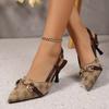 Summer New Pointed Toe Metal Chain High Heel Sandals,Women Thin Heel Closed Toe Sandals