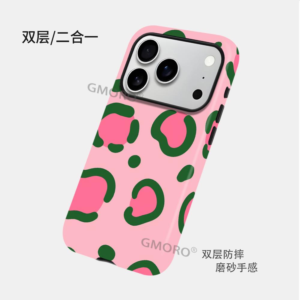Sweet and cool powder leopard print film two-in-one suitable for Apple 17/16pro mobile phone case iphone15pm all-inclusive anti-drop.