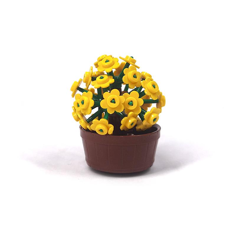 Potted garden plants small particles mosaic assembly building block toy leaves small flowers landscape ornament