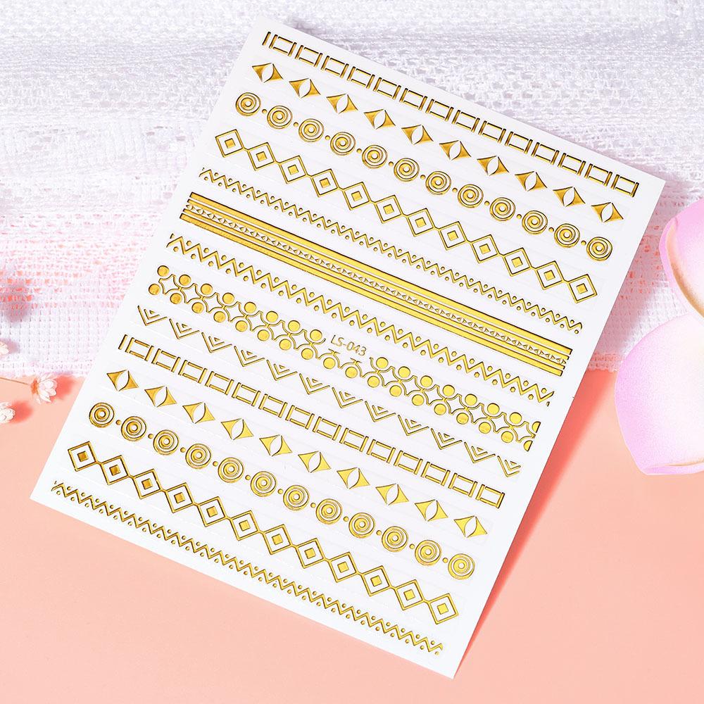 Egyptian Alien Text Full Sticker Geometric Shape Manicure 3D Rose Gold Silver Nail Diy Manicure Sticker