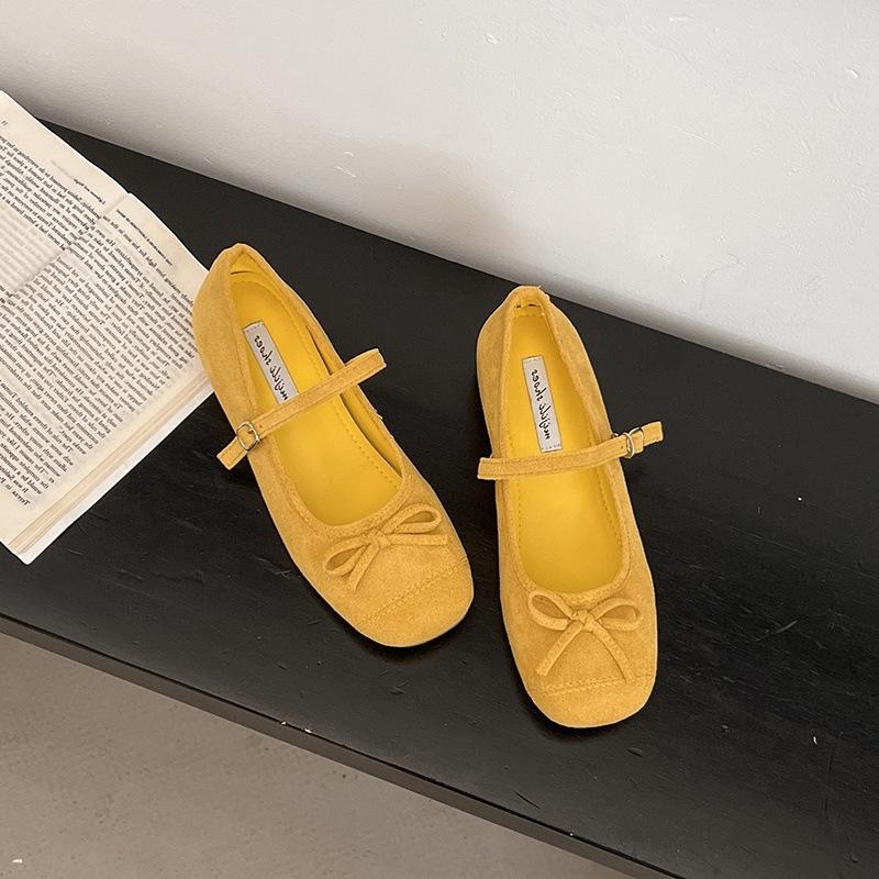 Sheepskin Version~ French Bow Gentle Mary Jane Shoes Women's One-word Buckle Ballet Shoes Shallow Mouth Flat Shoes