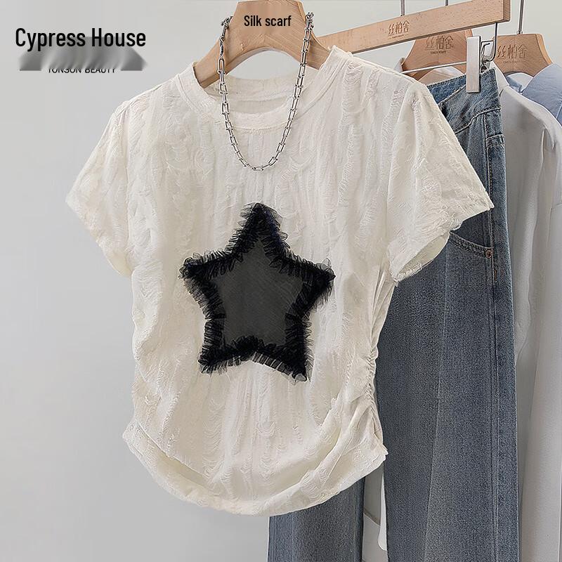 Women s Slim Fit Color Block Pleated Short Sleeve T-shirt L