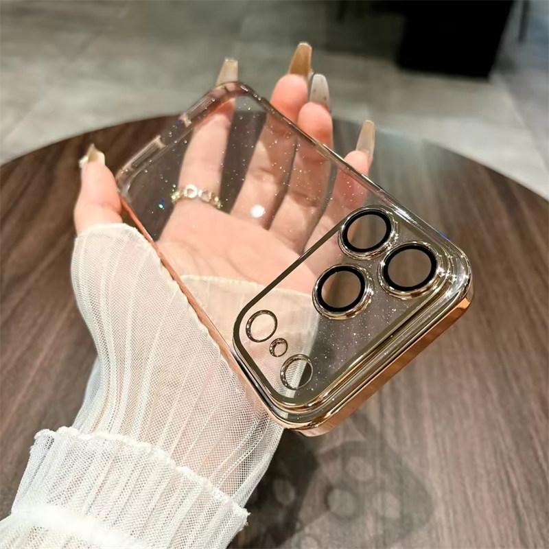 Plating Sparkling Transparent Case For iPhone 17 Air 16 15 14 Plus 13 12 11 Pro Max Shiny Glitter Bling Rugged PC Armor Cover