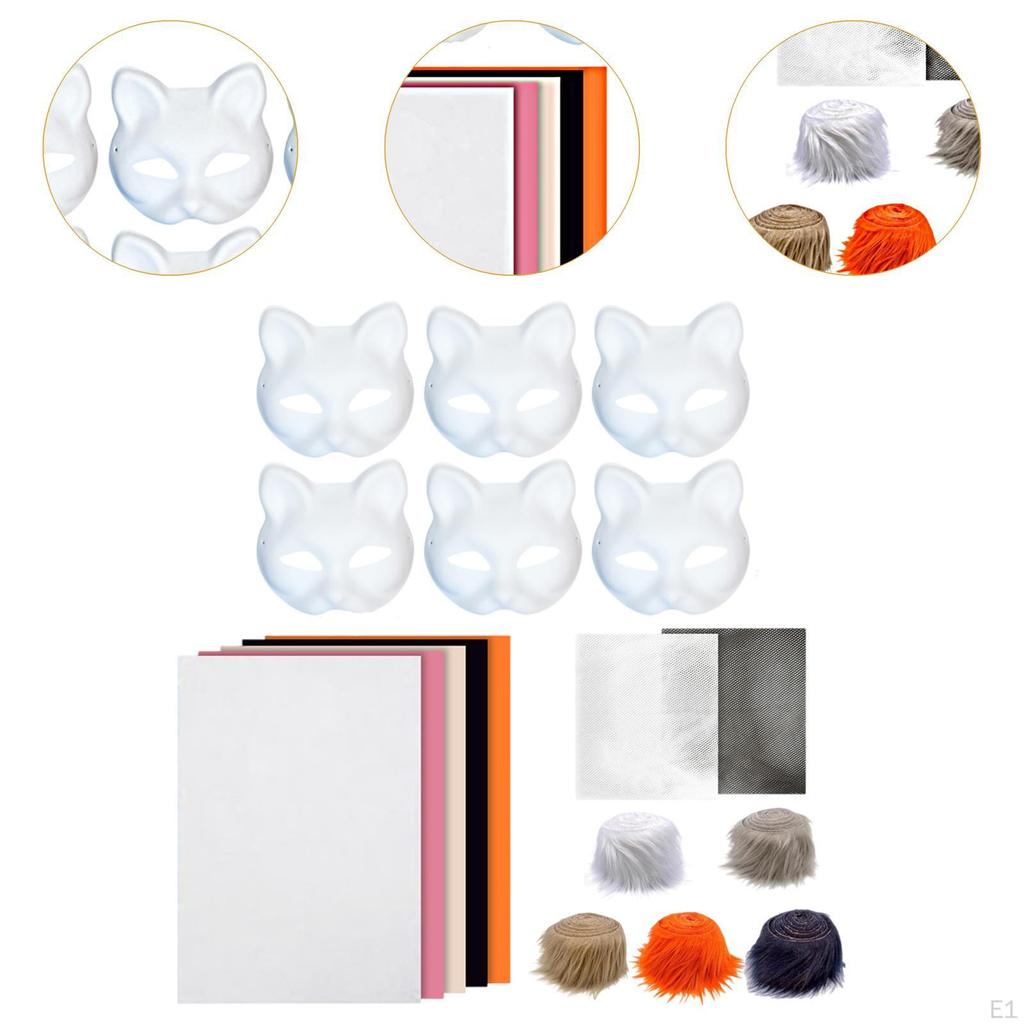 6x Cat Mask Kit Blank Party Favors Cosplay White Animal Face for Festival