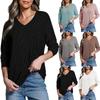 Women's Twist Knot Front V-Neck Long Sleeve Top Solid Color Jacquard Soft Comfortable Blouse