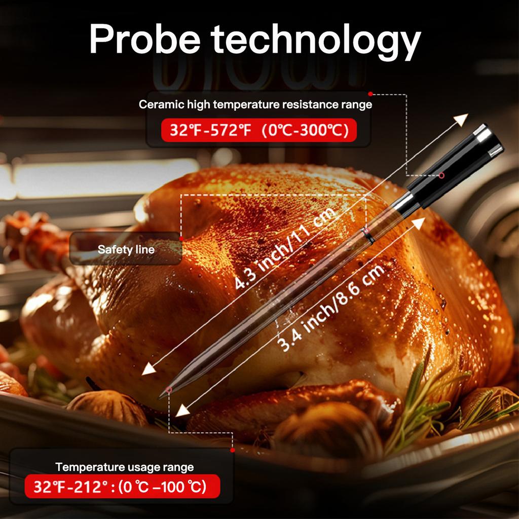 Meat Thermometer, Wireless Wifi Bluetooth Thermometer with 2 Probes, for Rotisserie Grill Oven, Waterproof, Kitchen Utensils