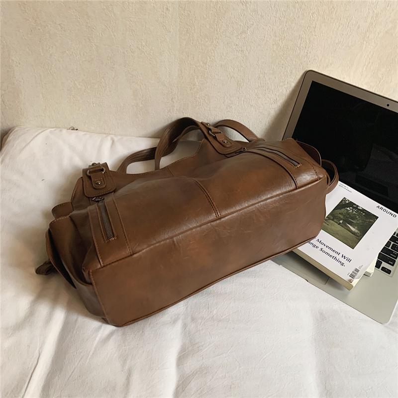 PU Tote Bag Women's Large Capacity Shoulder Handbag with Zip Pockets Casual Fashion Everyday Carry Bag