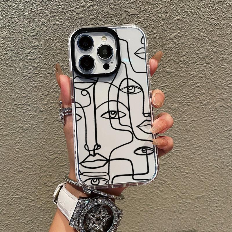 Art abstract face suitable for Apple 17 mobile phone case 15promax Amazon hot-selling ip16 two-color transparent case