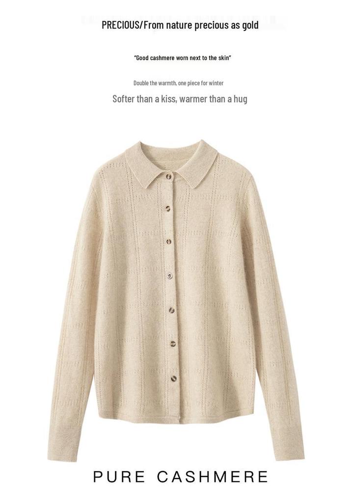 2025 A/W Women's Solid Polo Cashmere Cardigan: Loose, Casual, Versatile Knitwear
