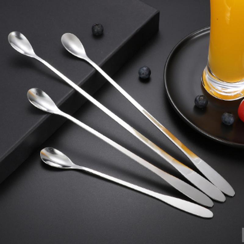 Island Wonder Stainless Steel Ice Cream & Coffee Stirring Spoon, Korean Style Long Handle 19cm