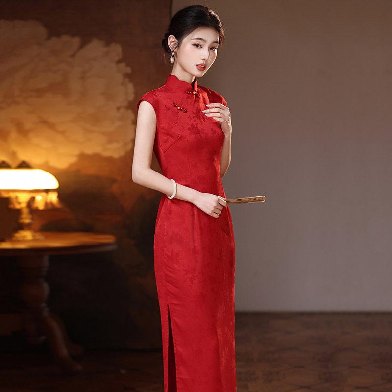 Red National Style New Chinese Long Cheongsam Improved Young 1011 New Women's High-end Engagement Toasting Dress