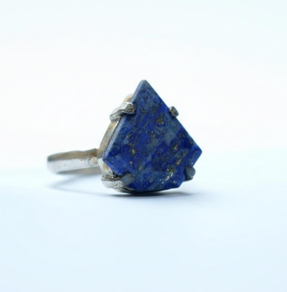 Blue Lapis Lazuli Triangle Shape Statement Ring, 925 Sterling Silver Jewelry, Minimalist Bohemian Ring for Women